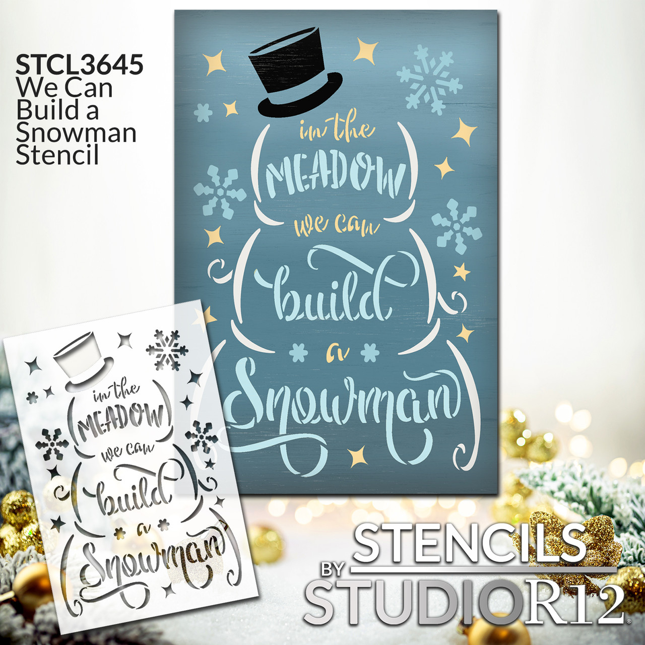 We Can Build a Snowman Stencil by StudioR12 | DIY Christmas Holiday Song Home Decor | Craft & Paint Wood Sign | Reusable Mylar Template | Winter Cursive Script Gift Select Size