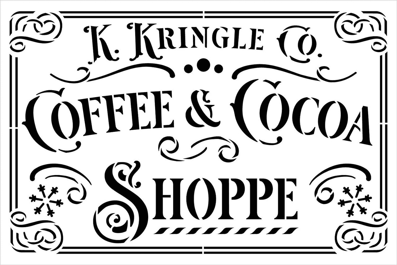 Kringle Coffee & Cocoa Shoppe Stencil by StudioR12 | DIY Vintage Santa Holiday Home Decor | Craft & Paint Wood Sign | Reusable Mylar Template | Victorian Snow Gift Select Size