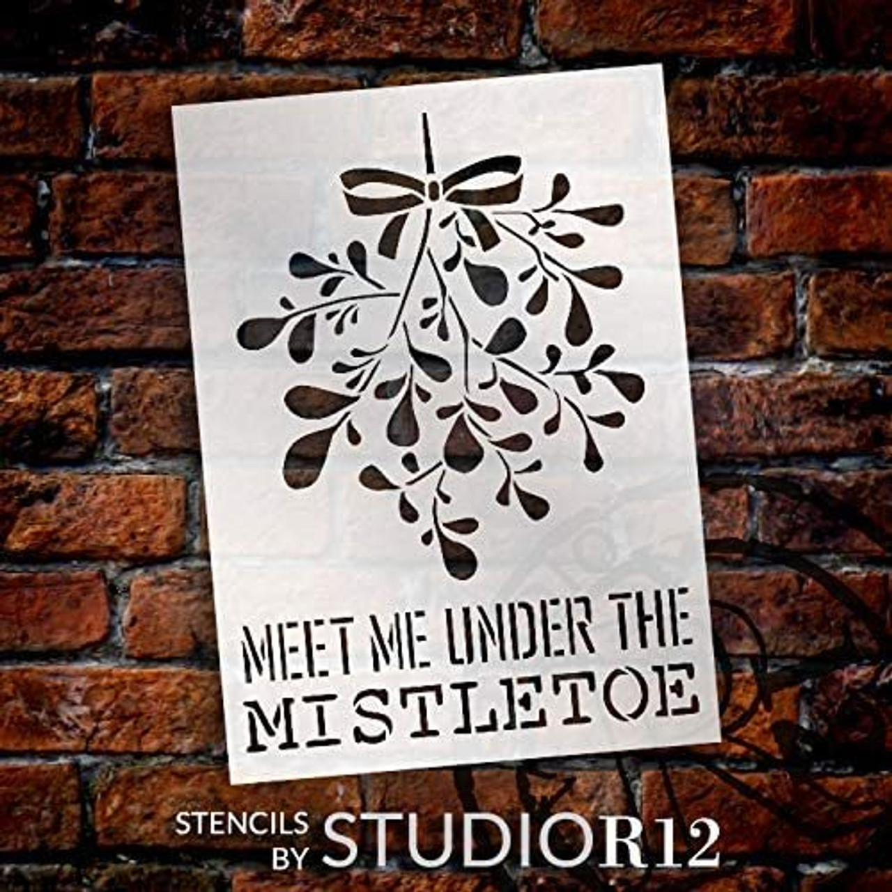 Meet Me Under The Mistletoe Stencil by StudioR12 | DIY Christmas Couple Home Decor | Craft & Paint Wood Sign | Reusable Mylar Template | Holiday Romance Love | Select Size