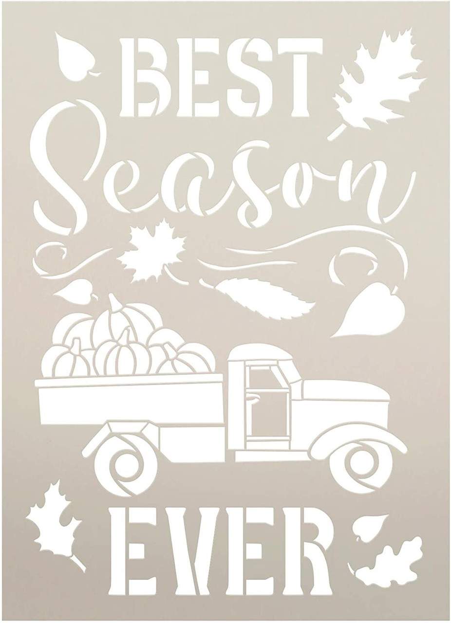 Best Season Ever Stencil by StudioR12 | DIY Fall Pumpkin Truck Farmhouse Home Decor | Craft & Paint Wood Sign | Reusable Mylar Template | Autumn Leaves Cursive Select Size