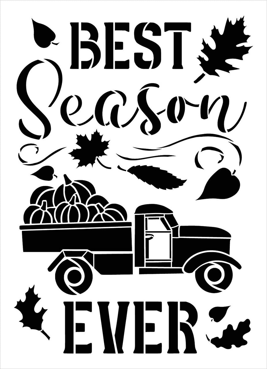 Best Season Ever Stencil by StudioR12 | DIY Fall Pumpkin Truck Farmhouse Home Decor | Craft & Paint Wood Sign | Reusable Mylar Template | Autumn Leaves Cursive Select Size