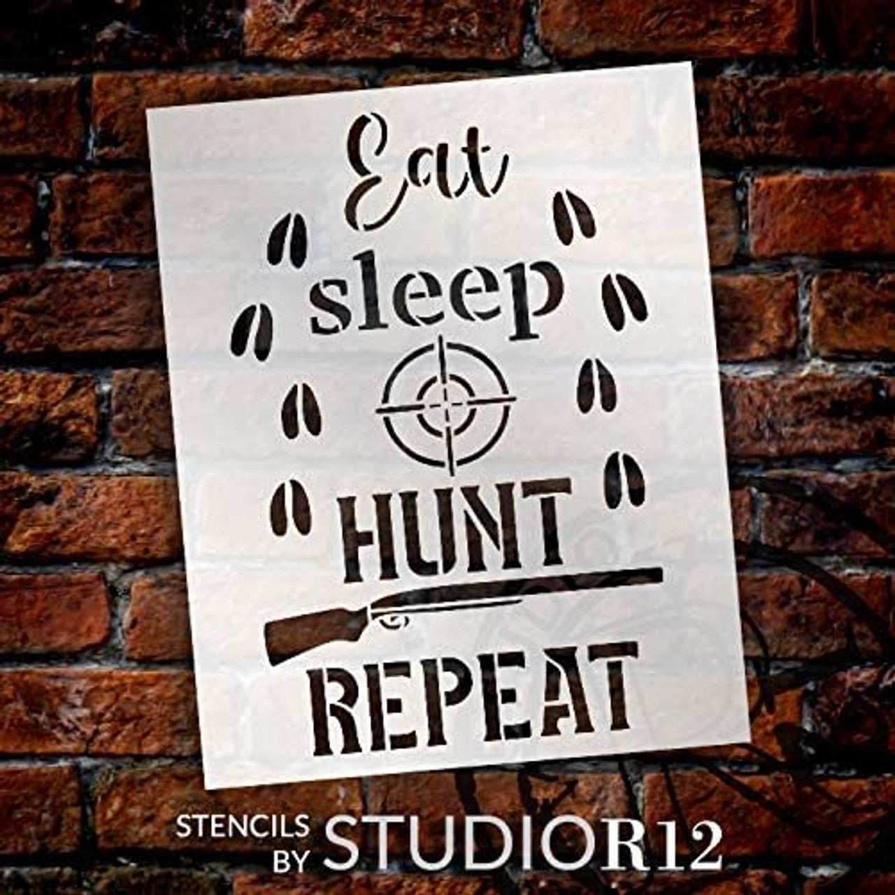 Eat Sleep Hunt Repeat Stencil with Deer Footprints by StudioR12 | DIY Country Cabin Home Decor | Paint Wood Signs | Select Size