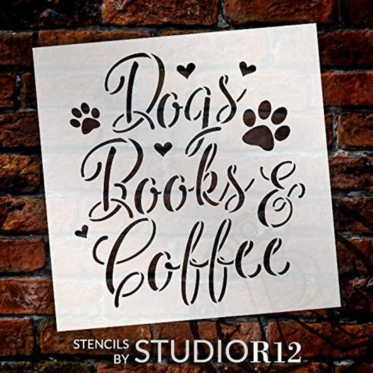 Dogs Books & Coffee Stencil by StudioR12 | DIY Animal Lover Read Home Decor Gift | Craft & Paint Wood Sign Reusable Mylar Template | Select Size