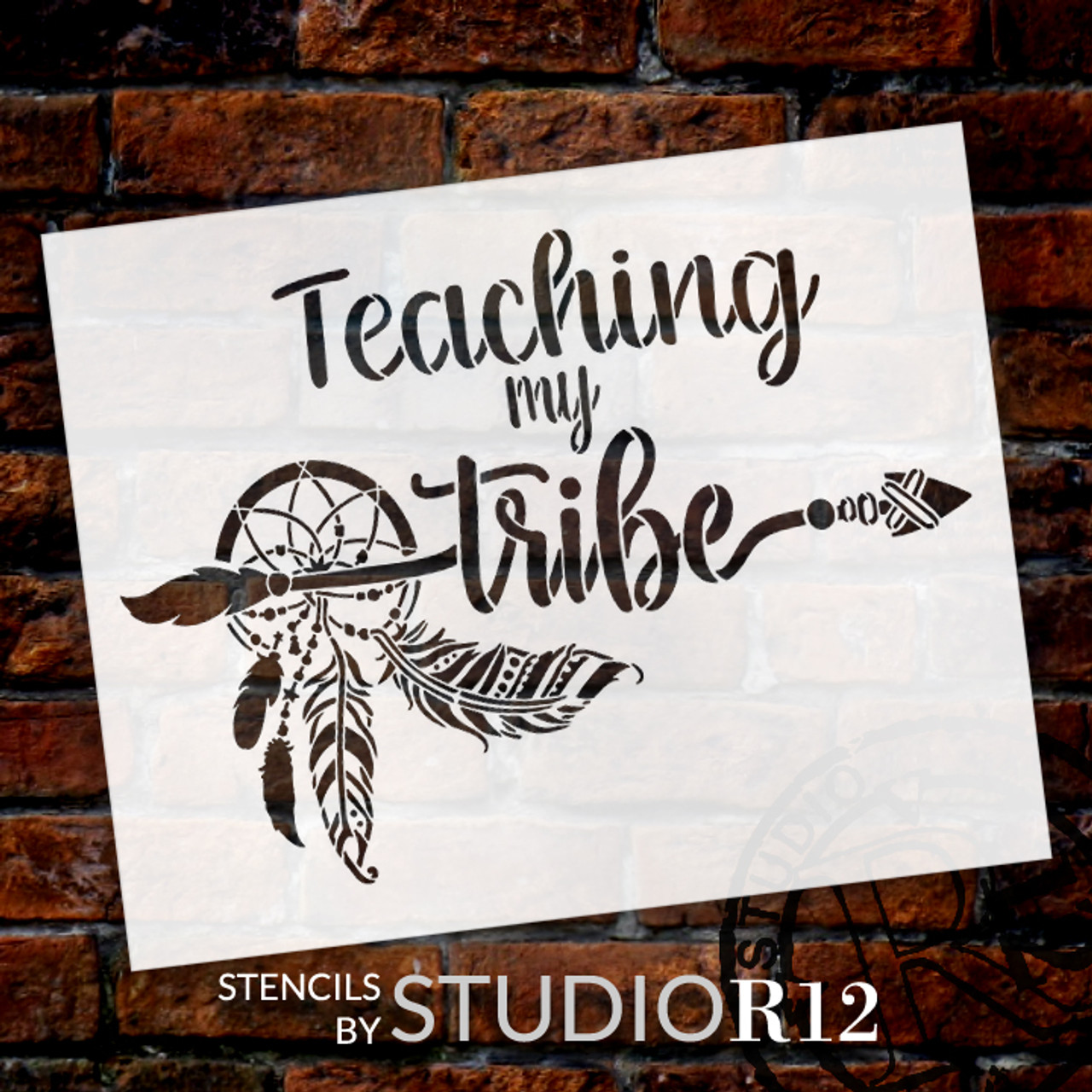 Teaching My Tribe Stencil by StudioR12 | DIY Boho Dreamcatcher Bohemian Home Decor Gift | Craft Paint Wood Sign Reusable Mylar Template | Select Size