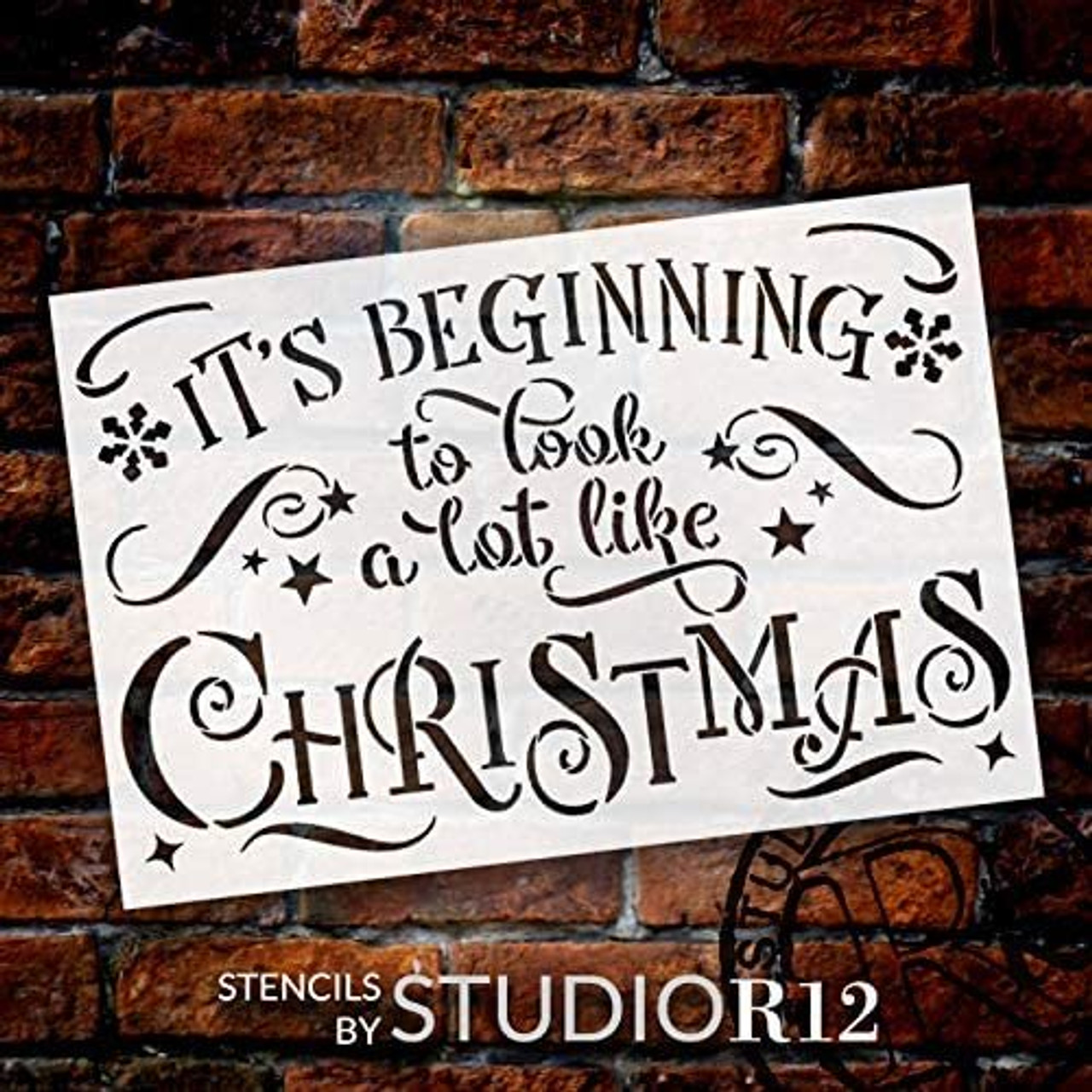 Beginning to Look Like Christmas Stencil by StudioR12 | DIY Holiday Song Home Decor | Craft & Paint Wood Sign Reusable Mylar Template Snowflake Cursive Script Gift Select Size
