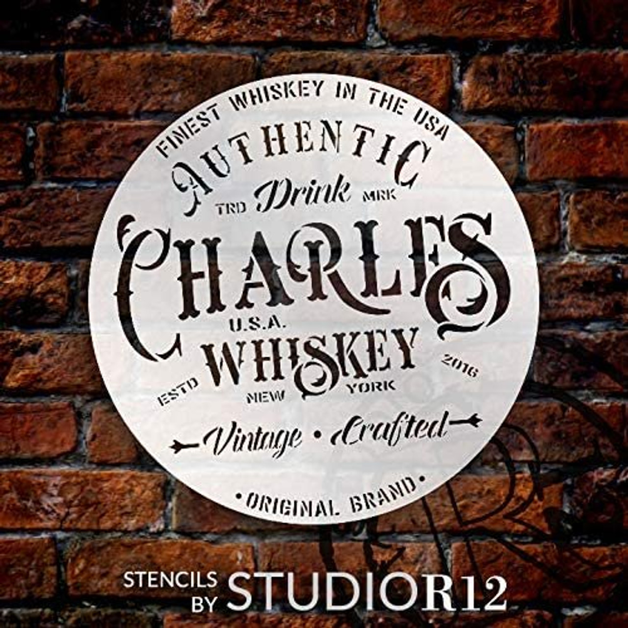 Authentic Charles Whiskey Stencil by StudioR12 | DIY Victorian Liquor Home Decor Gift | Craft & Paint Wood Sign | Reusable Mylar Template Select Size
