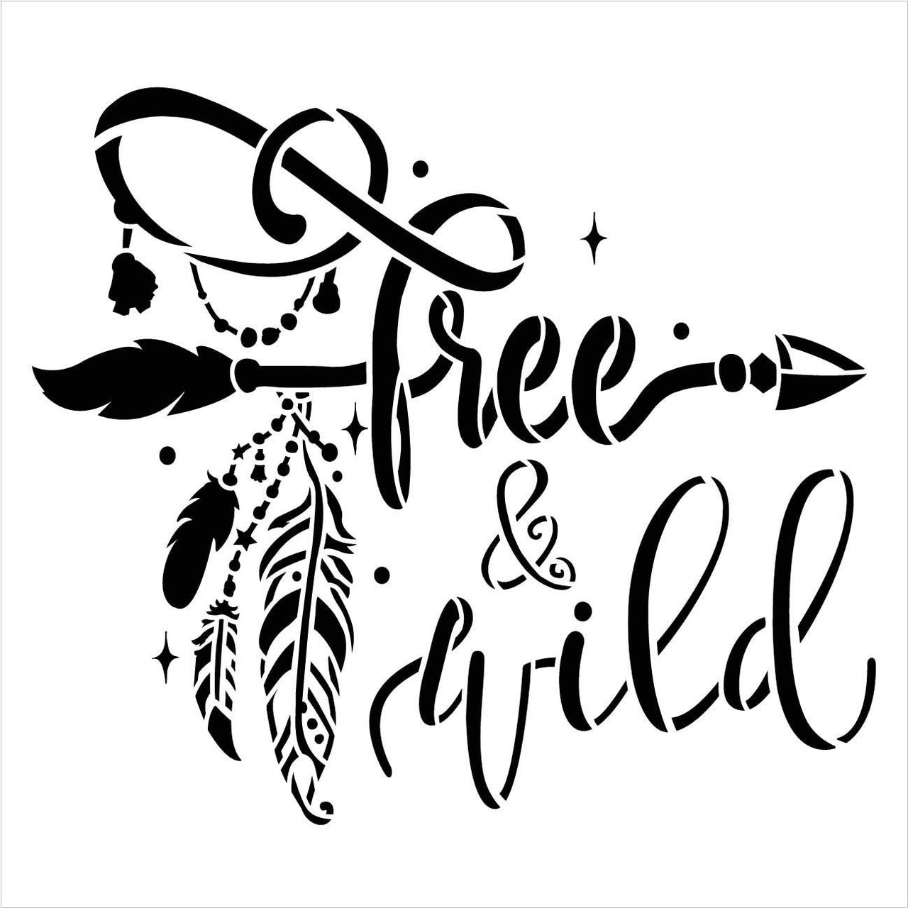 Wild & Free Stencil by StudioR12 | DIY Boho Bohemian Feather Arrow Home Decor Gift | Craft & Paint Wood Sign | Reusable Mylar Template | Select Size