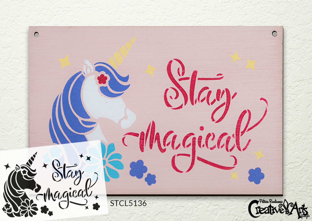 Stay Magical Stencil with Unicorn & Stars by StudioR12 | DIY Children's Bedroom & Nursery Home Decor | Paint Wood Signs | Select Size (12 x 8 inch)