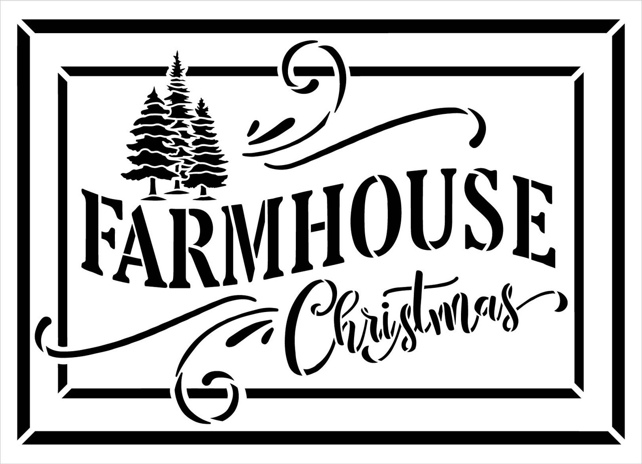 Farmhouse Christmas Stencil by StudioR12 | DIY Rustic Winter Holiday Tree Home Decor | Craft & Paint Wood Sign | Reusable Mylar Template | Select Size