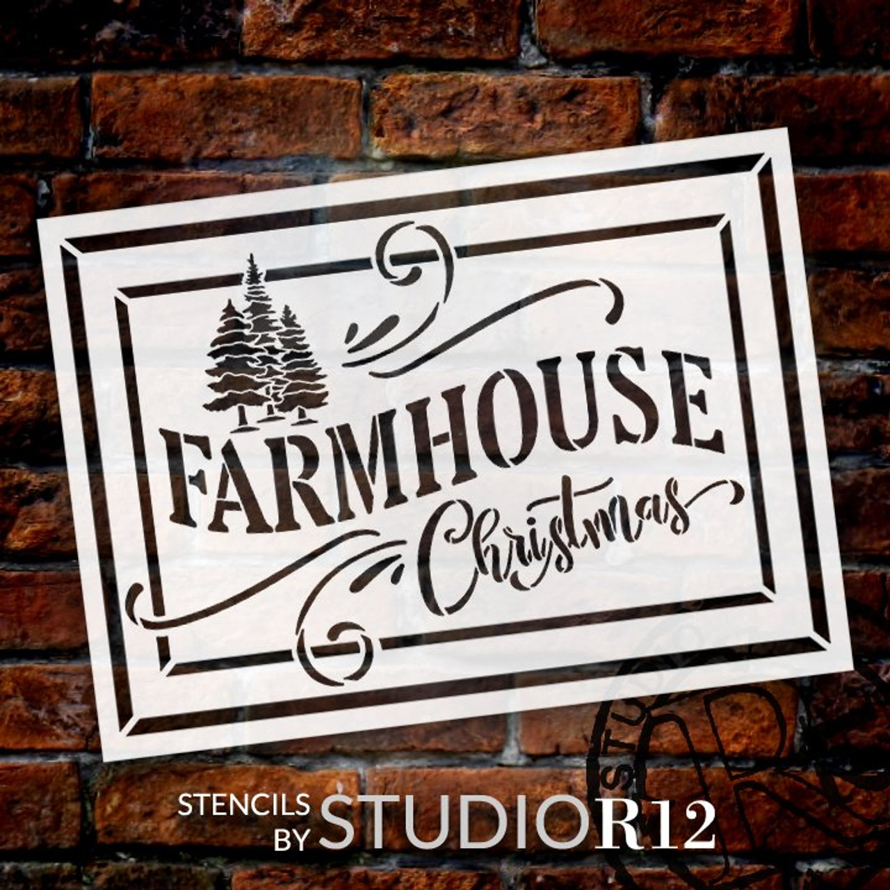 Farmhouse Christmas Stencil by StudioR12 | DIY Rustic Winter Holiday Tree Home Decor | Craft & Paint Wood Sign | Reusable Mylar Template | Select Size