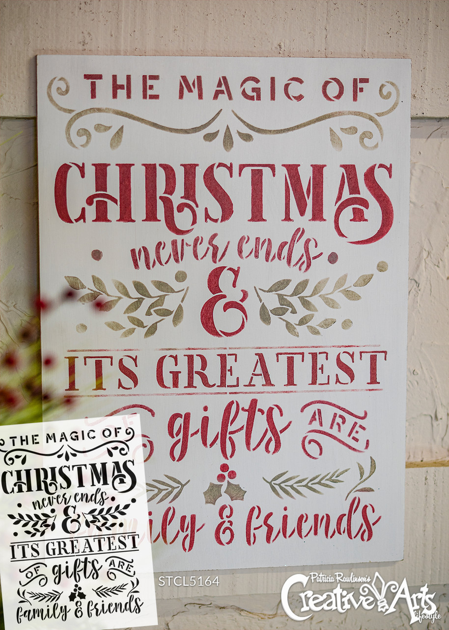 Magic Christmas Never Ends - Family & Friend Stencil by StudioR12 | DIY Home Decor Gift Craft & Paint Wood Sign | Reusable Mylar Template Select Size