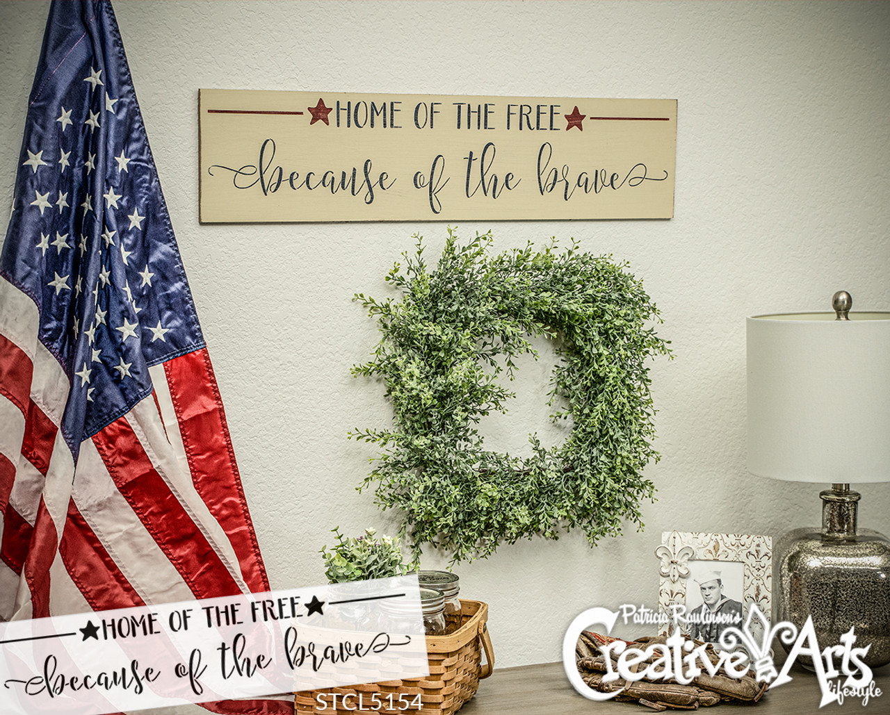 Home of The Free - Brave Stencil by StudioR12 | DIY America Veteran July Decor Gift | Craft & Paint Wood Sign | Reusable Mylar Template | Select Size