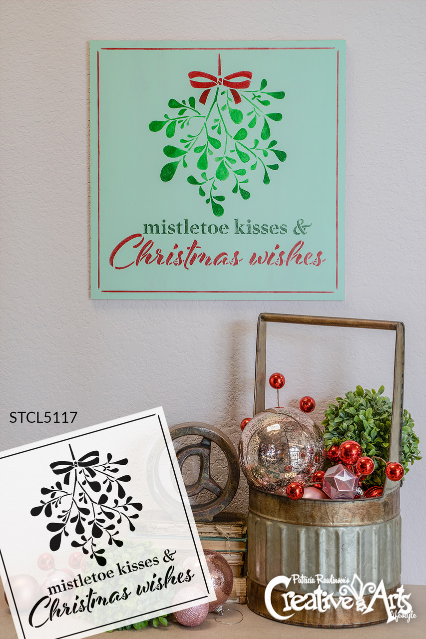 Mistletoe Kisses Christmas Wishes Stencil by StudioR12 | DIY Holiday Home Decor Gift | Craft & Paint Wood Sign | Reusable Mylar Template | Select Size