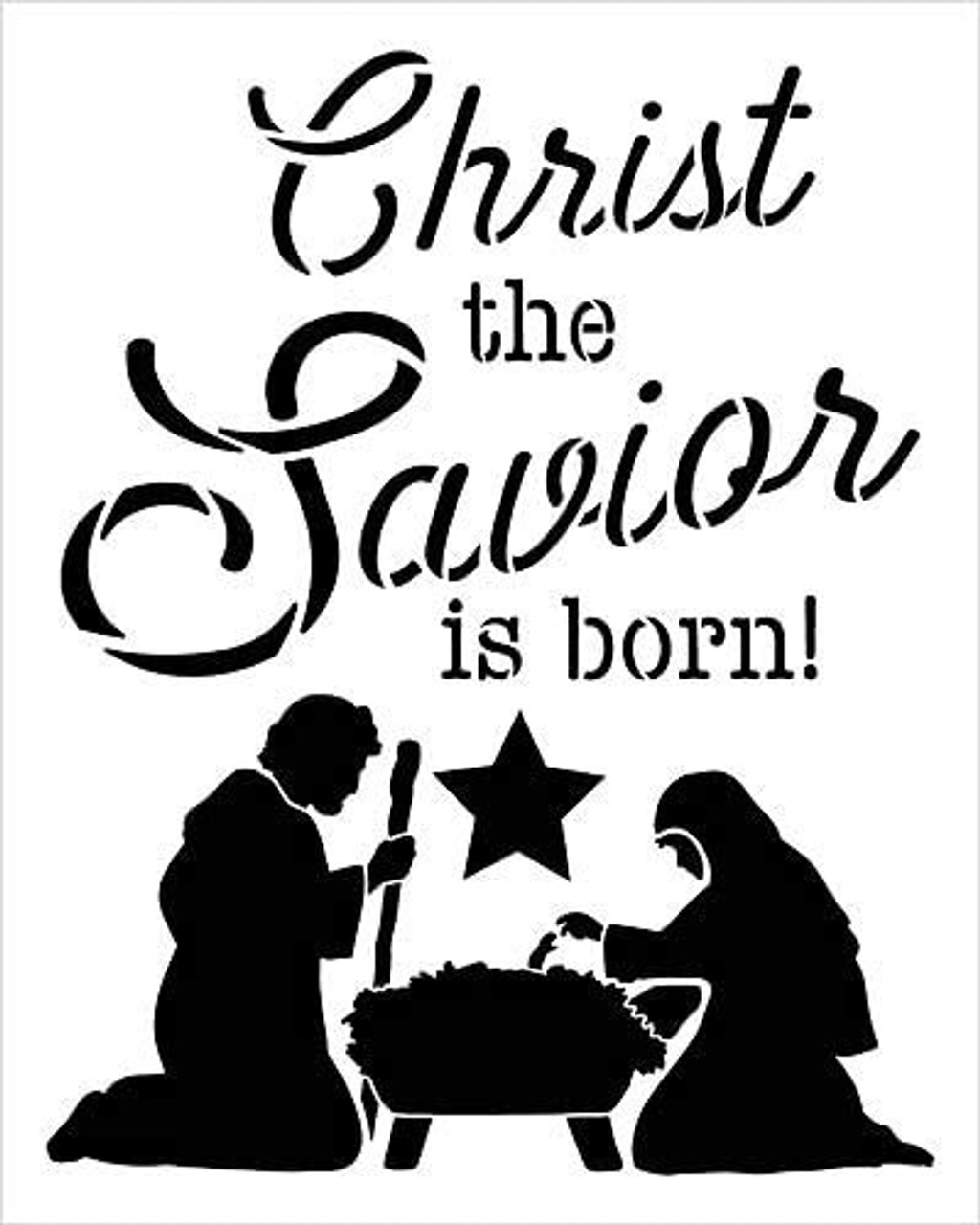 Christ The Savior is Born Stencil with Manger & Star by StudioR12 | DIY Faith Home Decor | Christmas Script Word Art | Select Size
