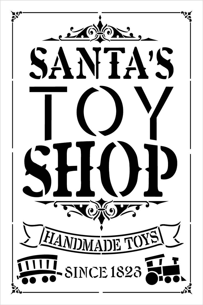 Santas Toy Shop Stencil by StudioR12 | DIY Vintage Christmas Holiday Train Home Decor | Craft & Paint Wood Sign Reusable Mylar Template | Select Size