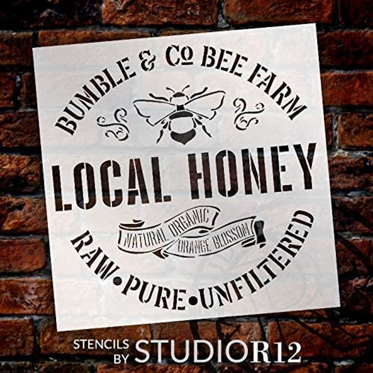 Bumble & Co Local Honey Stencil with Bee by StudioR12 | DIY Rustic Farm Home Decor | Craft & Paint Farmhouse Wood Signs | Select Size