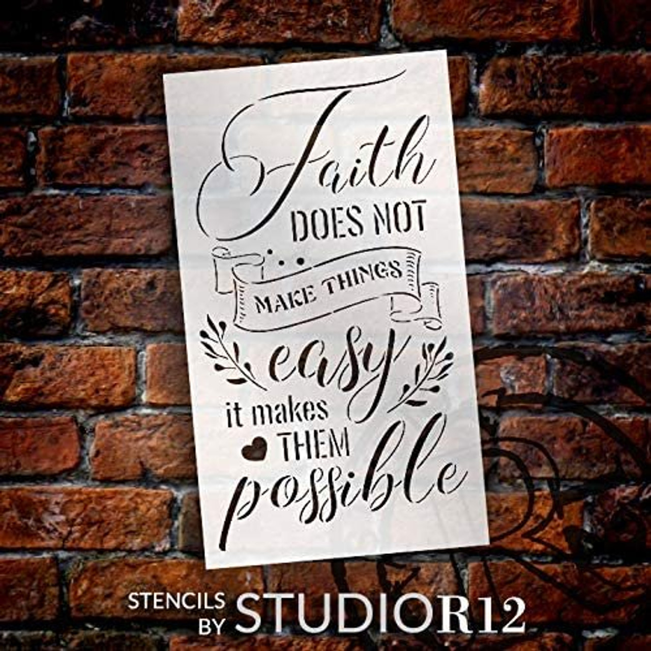 Faith Makes It Possible Stencil with Heart by StudioR12 | DIY Motivational Home Decor | Craft & Paint Wood Signs | Select Size