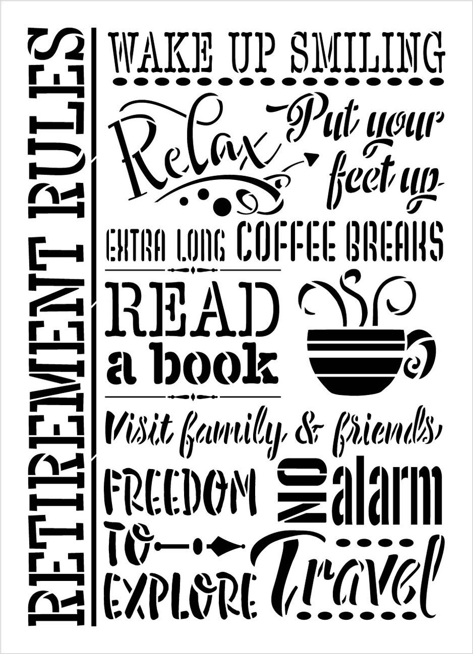 Retirement Rules Stencil by StudioR12 | Relax - Read Book - Travel | DIY Home Decor | Craft & Paint Wood Sign | Reusable Mylar Template | Select Size