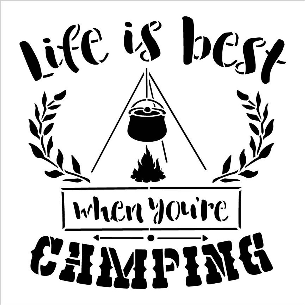 Life is Best When Camping Stencil with Campfire by StudioR12 | DIY Camper Travel Adventure Home Decor | Paint Wood Signs | Select Size