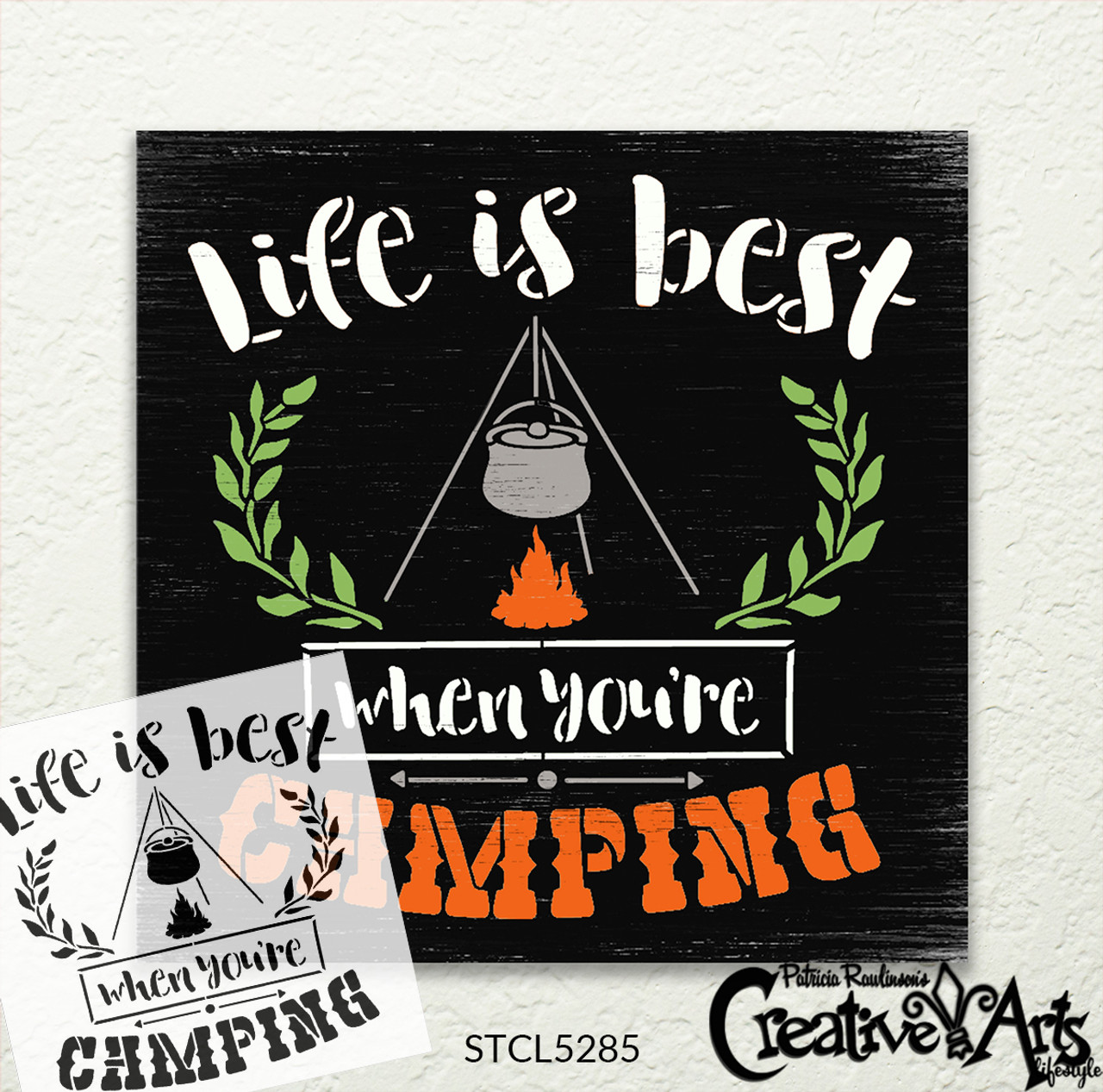 Life is Best When Camping Stencil with Campfire by StudioR12 | DIY Camper Travel Adventure Home Decor | Paint Wood Signs | Select Size