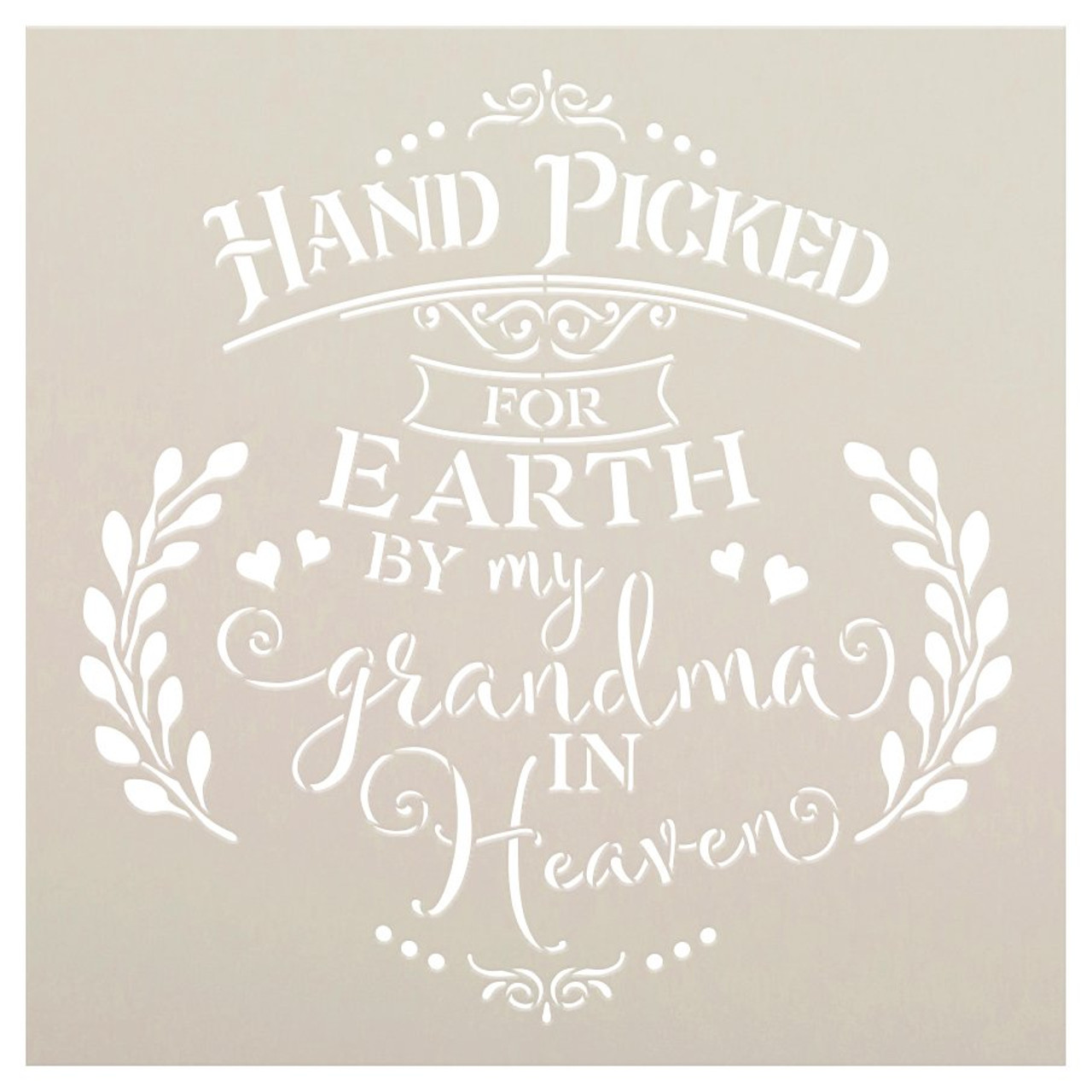 Hand Picked by My Grandma in Heaven Stencil with Hearts by StudioR12 | DIY Script Faith Nursery Decor | Paint Wood Signs | Select Size