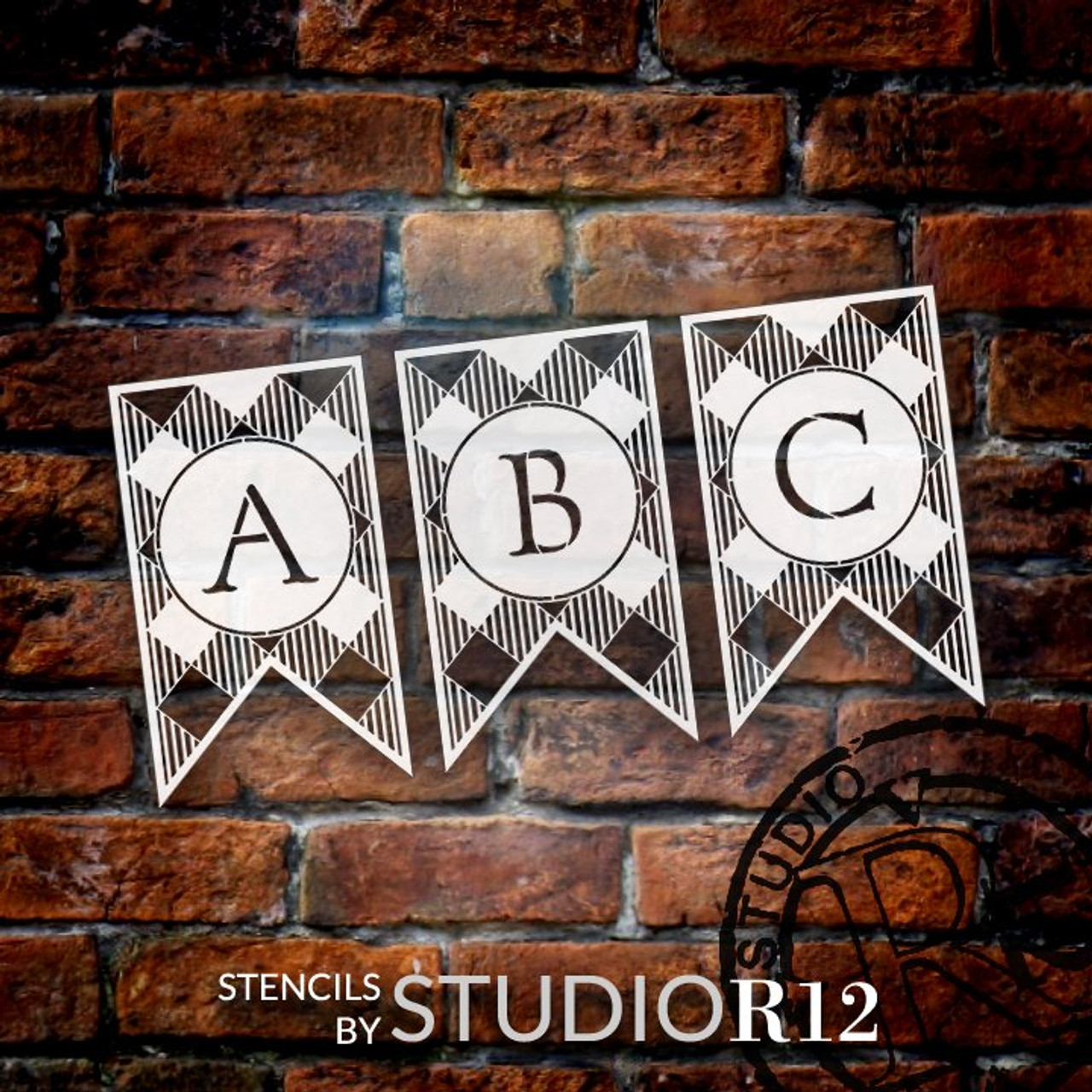 Buffalo Plaid Bunting Stencil by StudioR12 | Single Letter or Full Alphabet Set | DIY Rustic Farmhouse Home Decor | Craft & Paint Banners | Select Letter