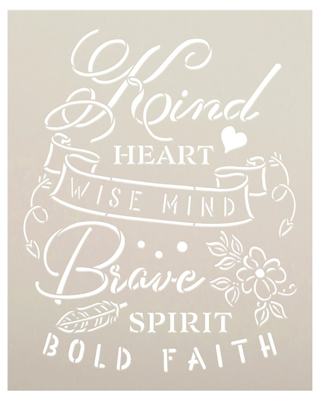 Kind Heart Brave Spirit Stencil with Flowers by StudioR12 | DIY Inspirational Home Decor | Craft & Paint Wood Signs | Select Size (10 x 8 inch)