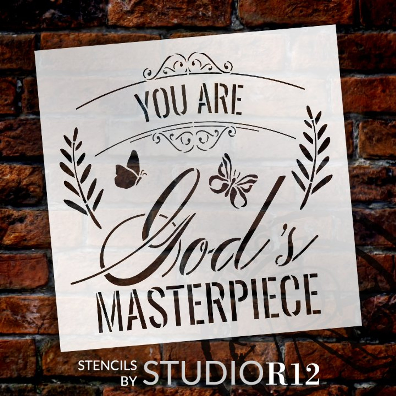 You are God's Masterpiece Stencil by StudioR12 | DIY Inspirational Quote Home Decor | Craft & Paint Faith Wood Signs | Select Size