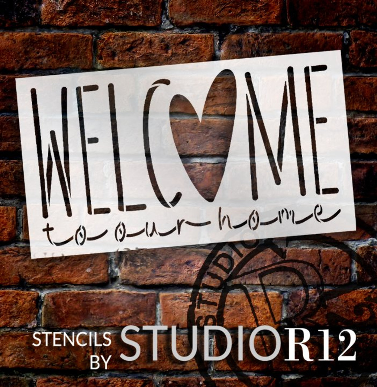 Welcome to Our Home Stencil with Heart by StudioR12 | DIY Farmhouse Script Home Decor | Craft & Paint Doormat for Front Door | Select Size