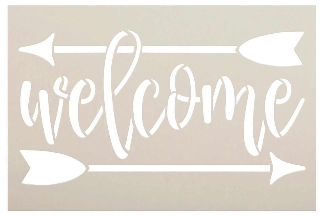 Welcome Script Stencil with Arrows by StudioR12 | DIY Farmhouse Doormat | Craft & Paint Cursive Country Home Decor | Select Size
