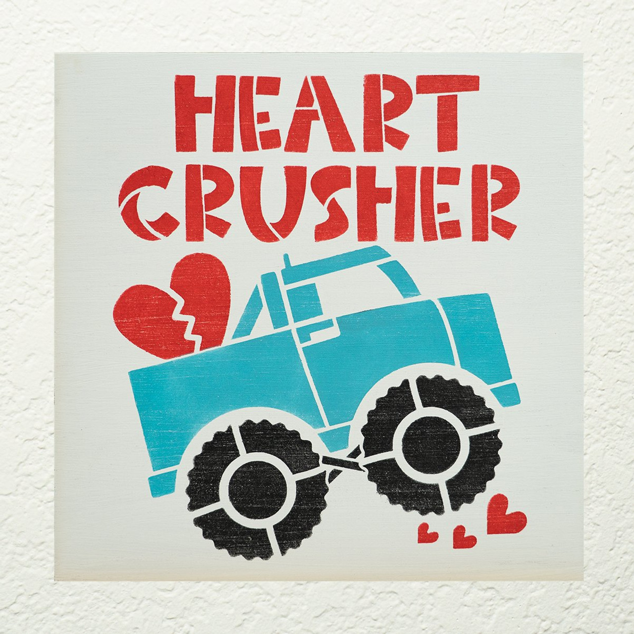 Heart Crusher Stencil with Monster Truck by StudioR12 | Fun DIY Boys Valentine | Craft & Paint Wood Signs and Home Decor | Select Size