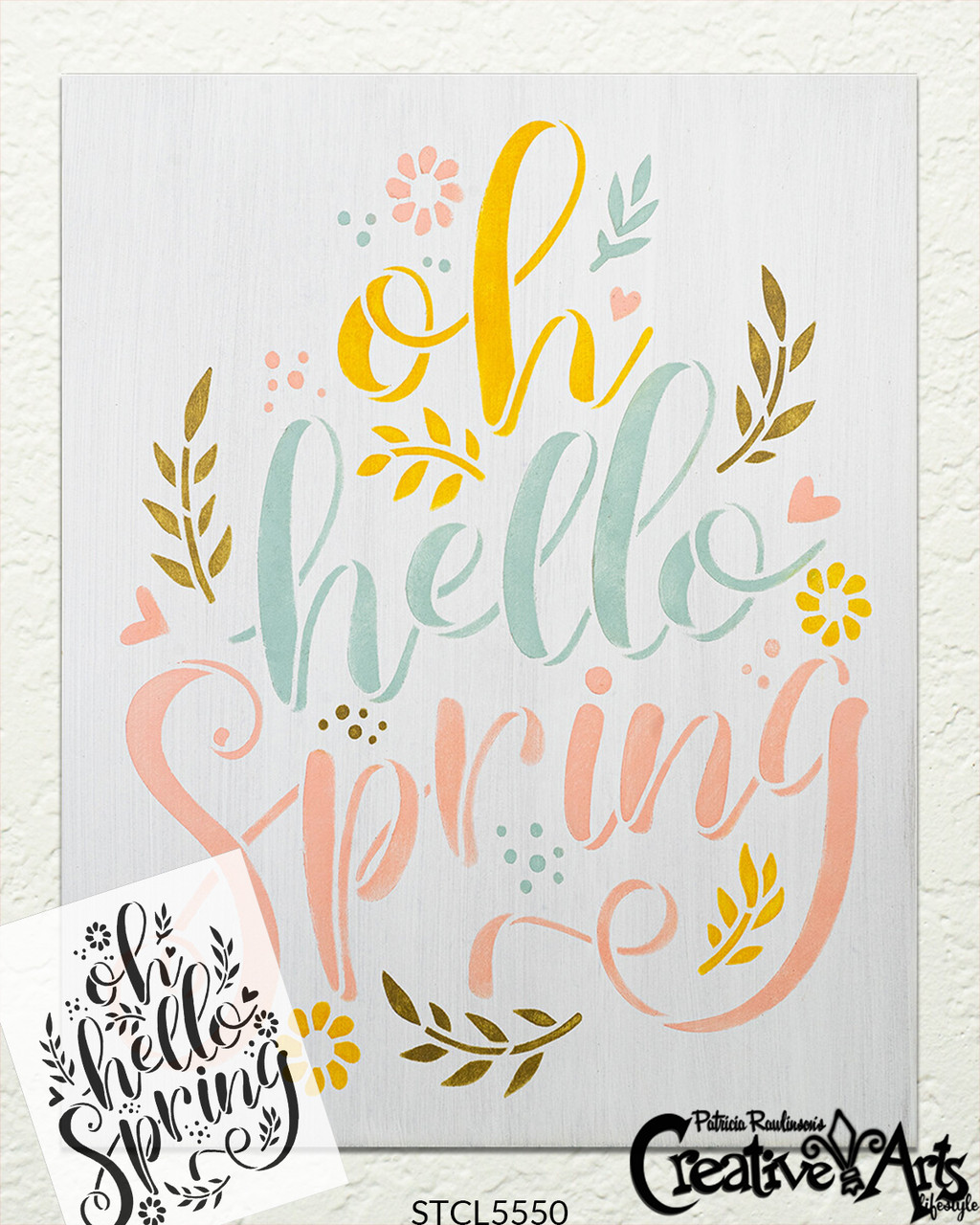 Oh Hello Spring Script Stencil with Flowers by StudioR12 | DIY Floral Farmhouse Home Decor | Craft & Paint Wood Signs | Select Size