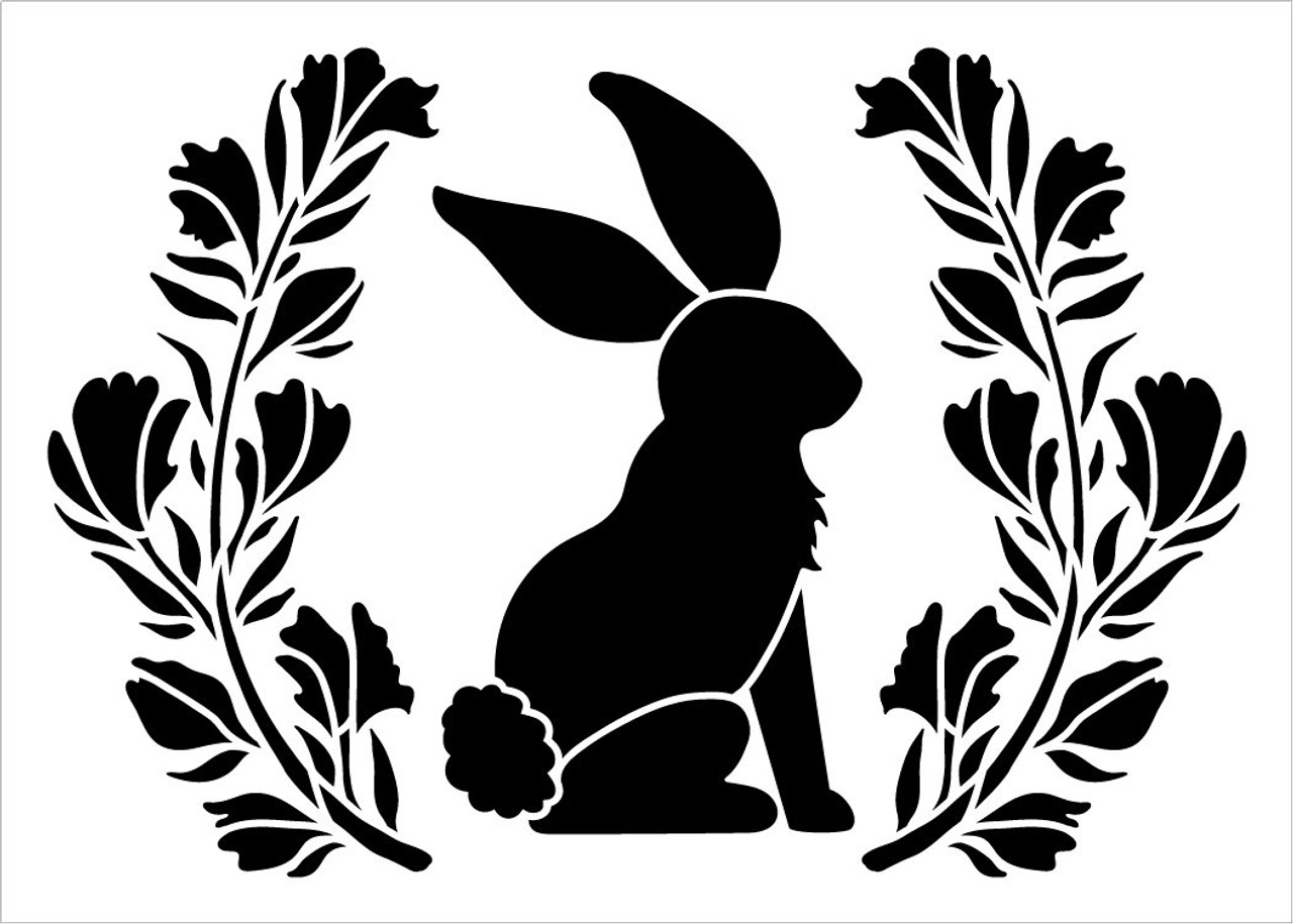 Easter Bunny Stencil with Laurels by StudioR12 | DIY Floral Spring Home Decor | Craft & Paint Farmhouse Wood Signs | Select Size