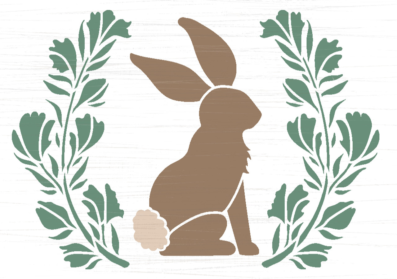 Easter Bunny Stencil with Laurels by StudioR12 | DIY Floral Spring Home Decor | Craft & Paint Farmhouse Wood Signs | Select Size