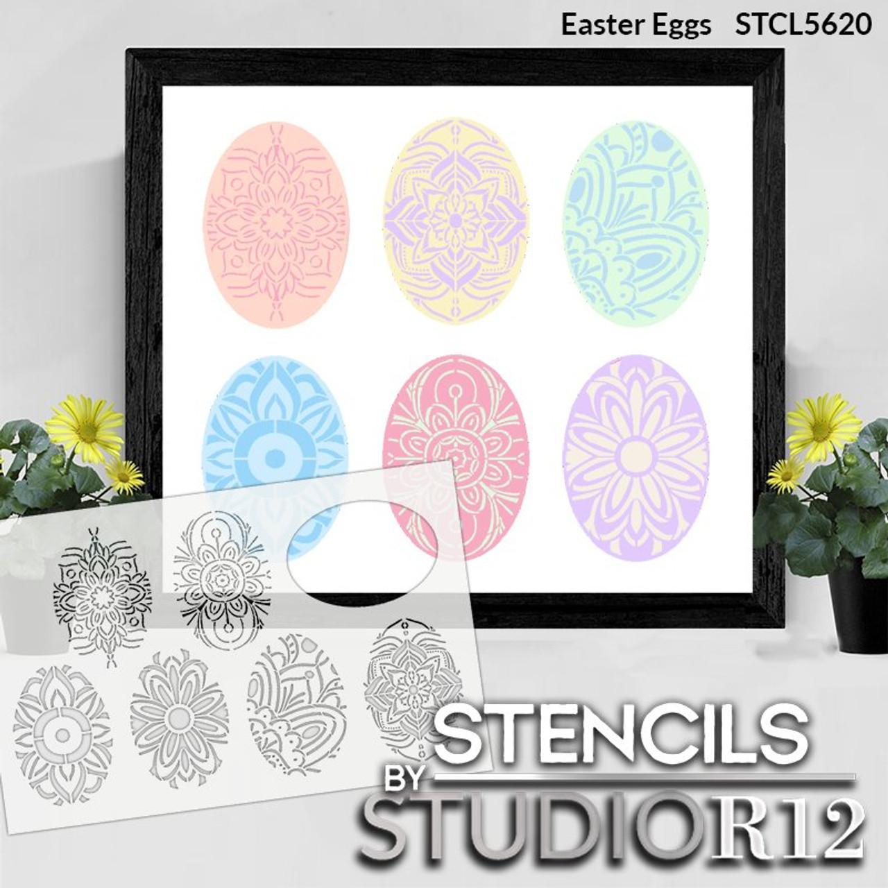 Easter Egg Pattern Stencil by StudioR12 | DIY Spring Home Decor | Cookie & Cake Template | Craft & Paint Farmhouse Wood Signs | Size (28 x 18 inch)