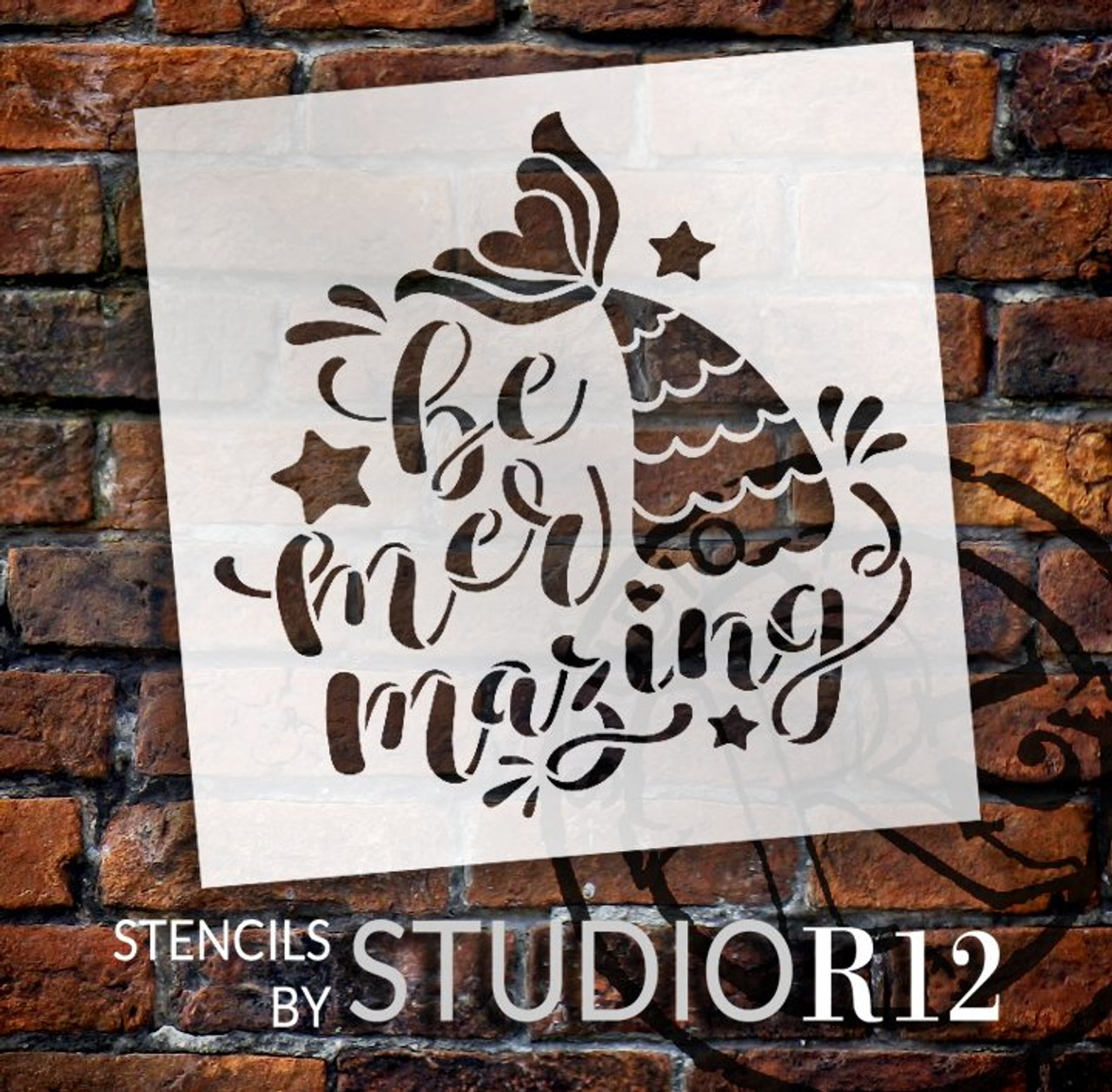 Be Mer-Mazing Stencil with Mermaid by StudioR12 | DIY Little Girl Bedroom Home Decor | Craft Ocean & Beach Wood Signs | Select Size