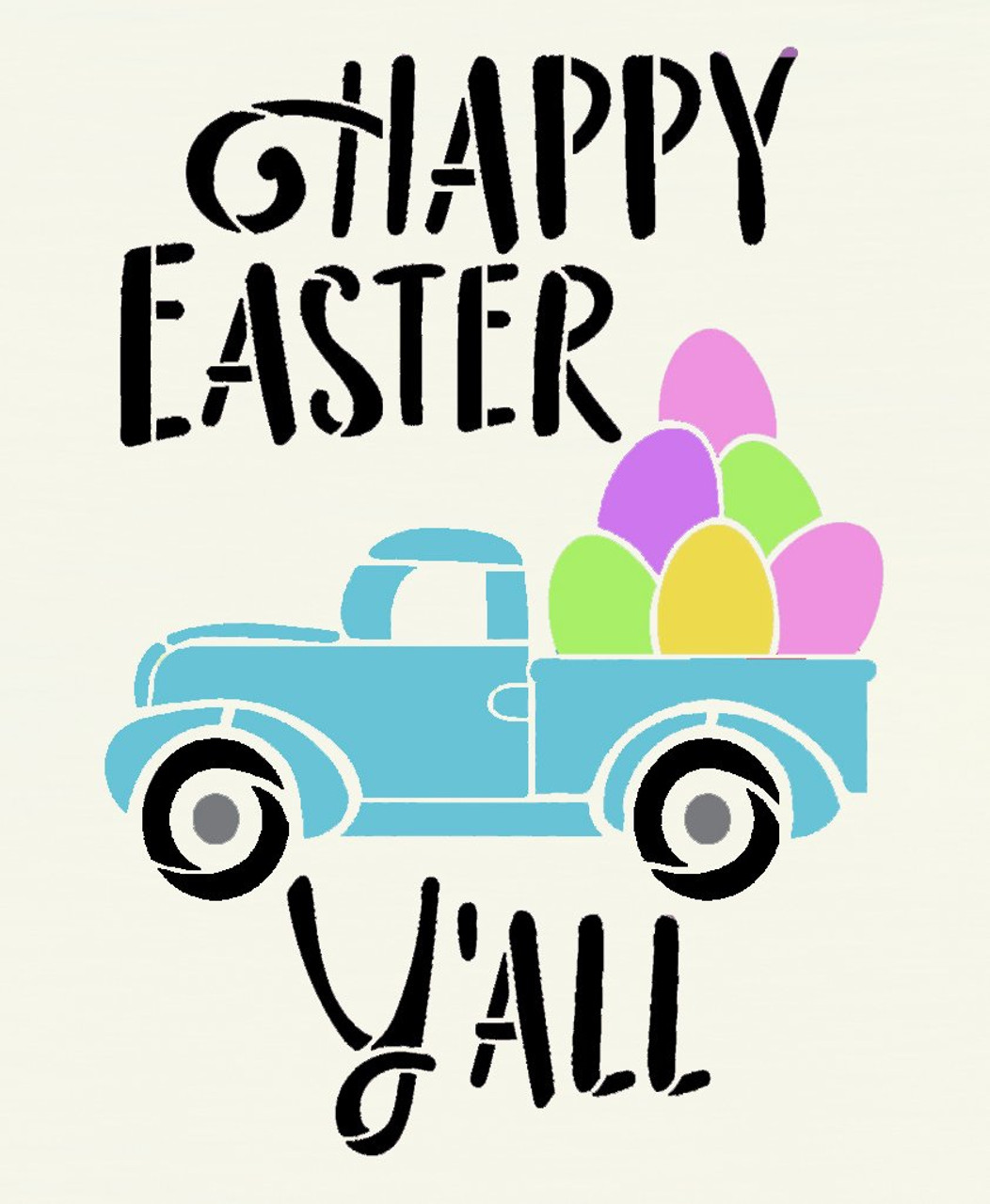 Happy Easter Y'all Stencil with Vintage Truck by StudioR12 | DIY Country Spring Home Decor | Craft & Paint Wood Sign | Select Size