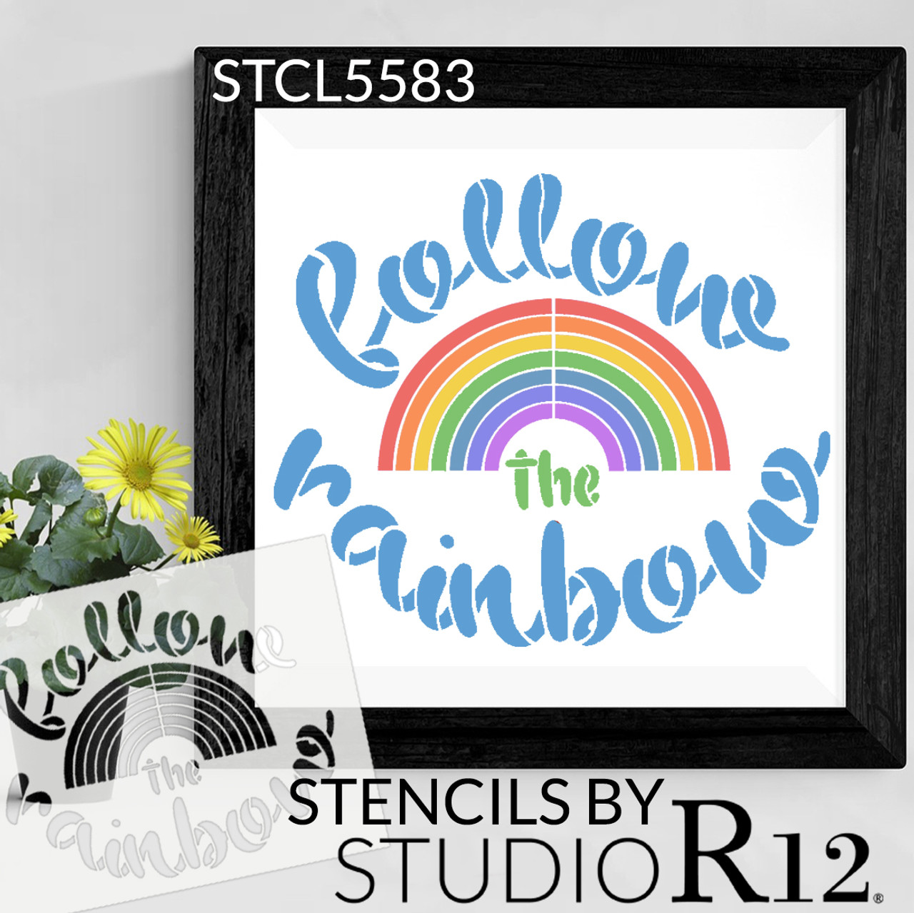 Follow The Rainbow Stencil by StudioR12 | DIY Whimsical Nursery Home Decor | Craft & Paint Fun Wood Signs for Kids | Select Size