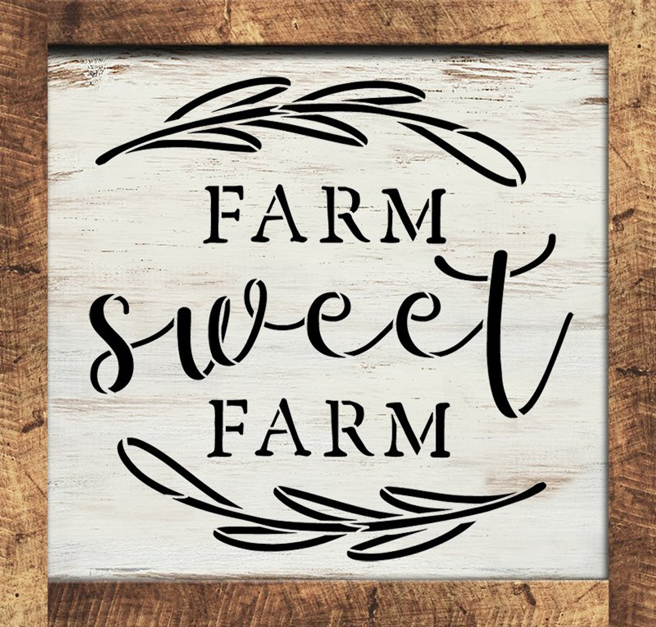 Farm Sweet Farm Stencil with Laurels by StudioR12 | DIY Country Farmhouse Home Decor | Craft & Paint Rustic Wood Signs | Select Size