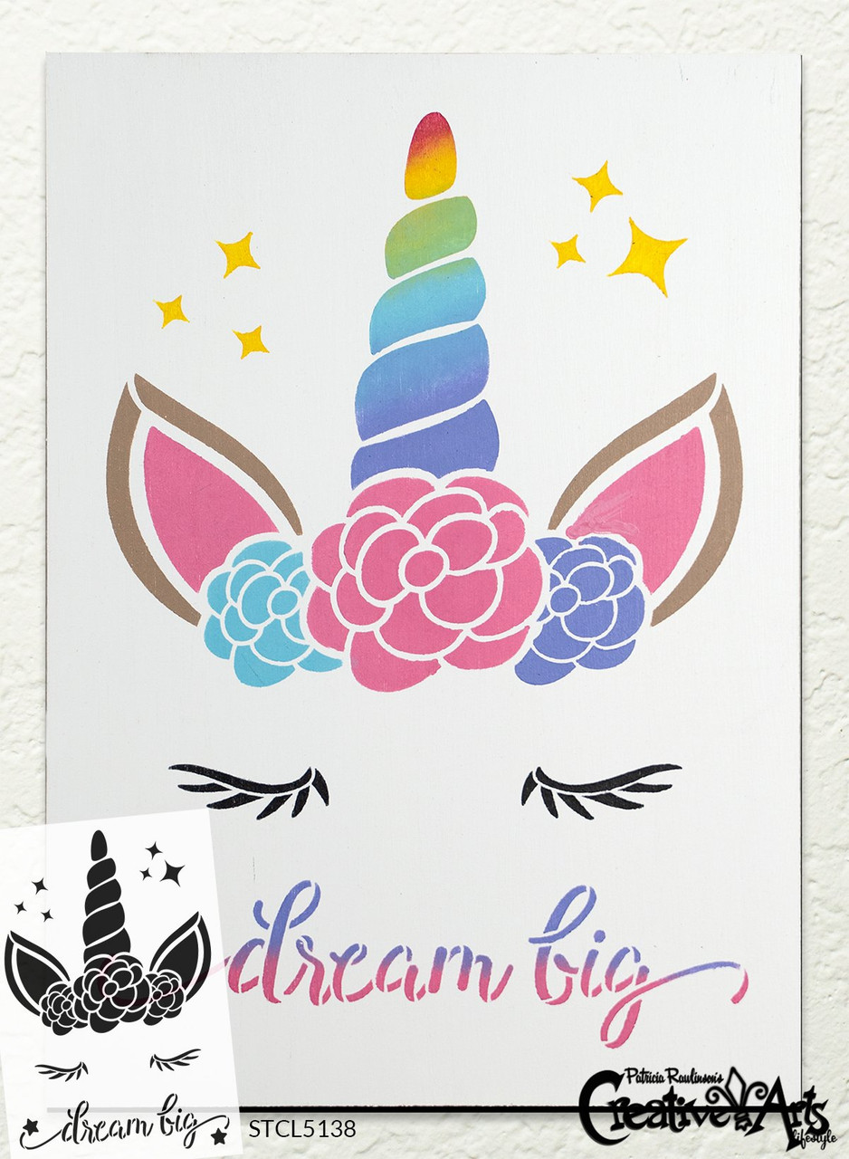 Dream Big Stencil with Unicorn & Stars by StudioR12 | DIY Children's Bedroom & Nursery Home Decor | Paint Wood Signs | Select Size