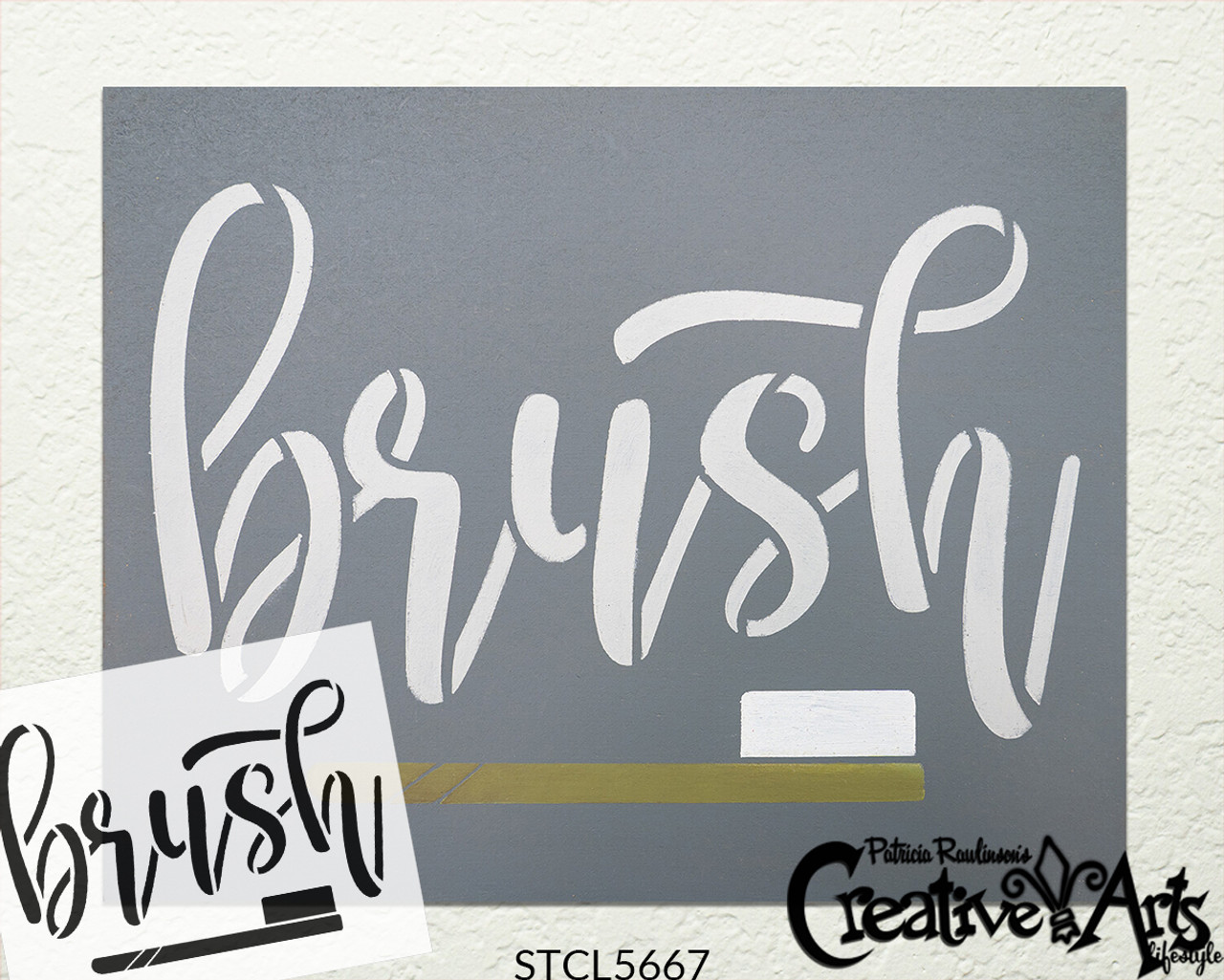 Brush Script Stencil with Toothbrush by StudioR12 | DIY Home & Bathroom Decor | Craft & Paint Farmhouse Wood Signs | Select Size