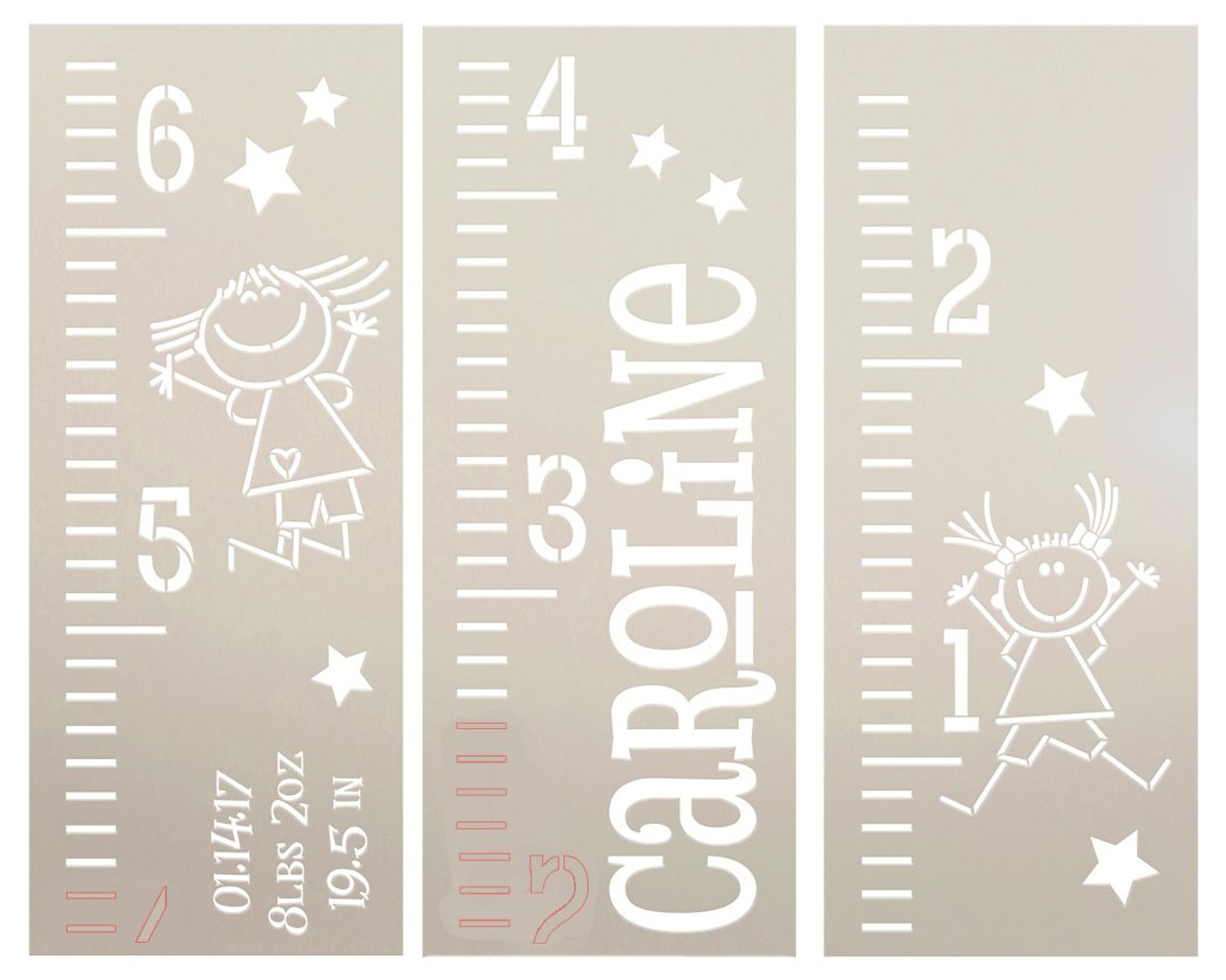 Personalized Girl Growth Chart Ruler 3-Part Stencil by StudioR12 | DIY Bedroom & Nursery Wall Decor | Craft & Paint Tall Wood Signs | Size (6 ft)