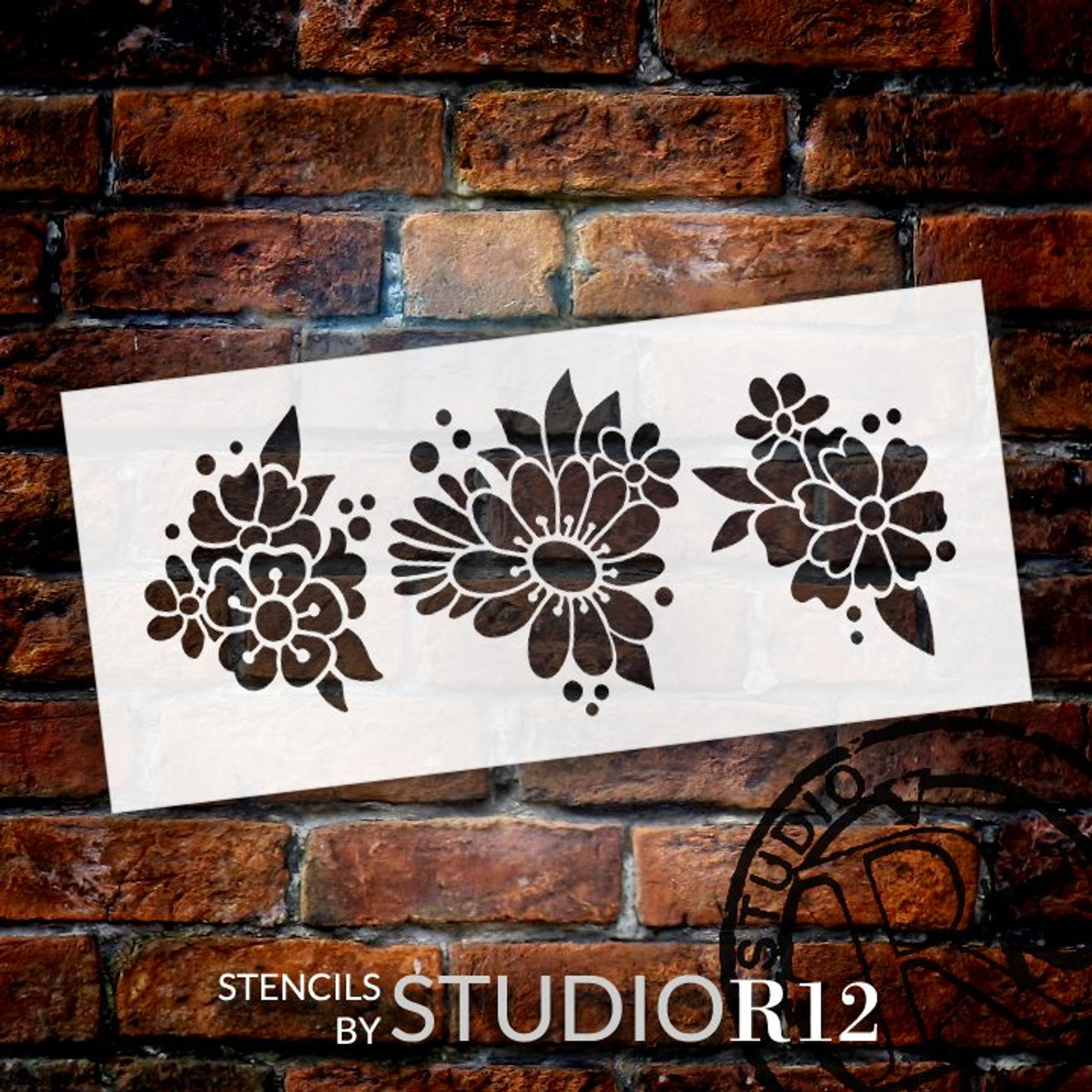 Three Flower Clusters Stencil by StudioR12 | DIY Spring Floral Embellishments | Reusable Multimedia Craft Template | Select Size