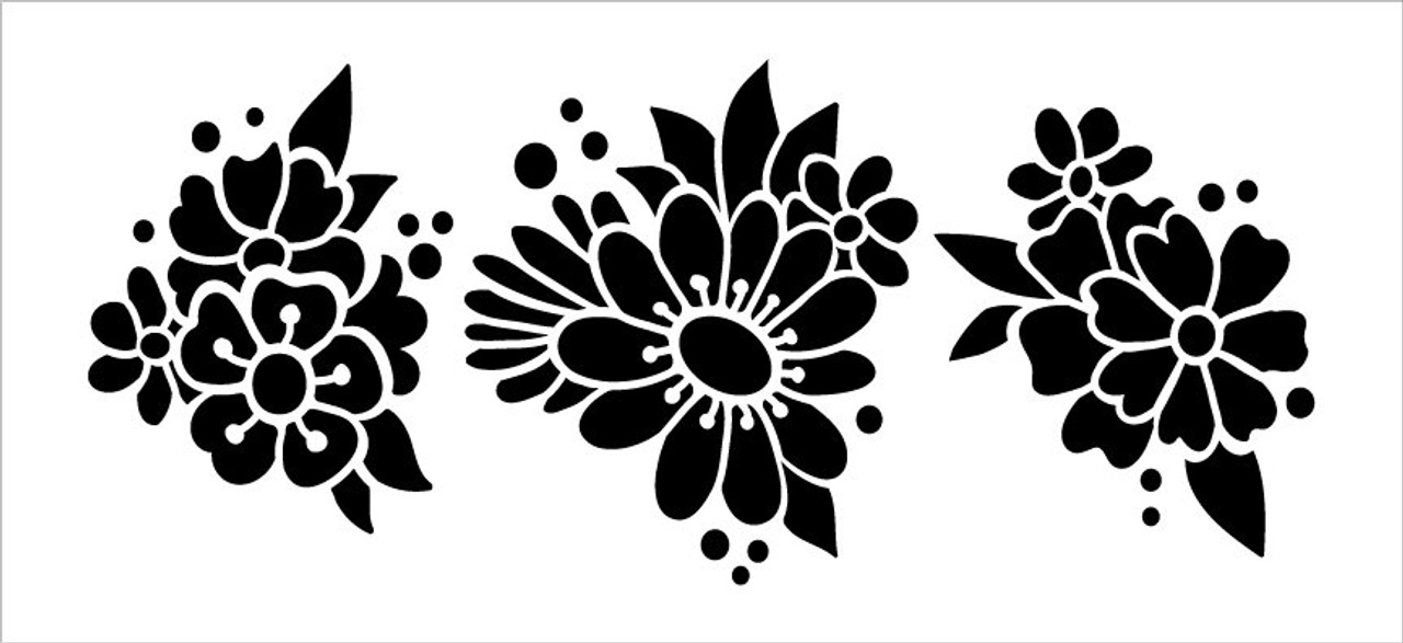 Three Flower Clusters Stencil by StudioR12 | DIY Spring Floral Embellishments | Reusable Multimedia Craft Template | Select Size