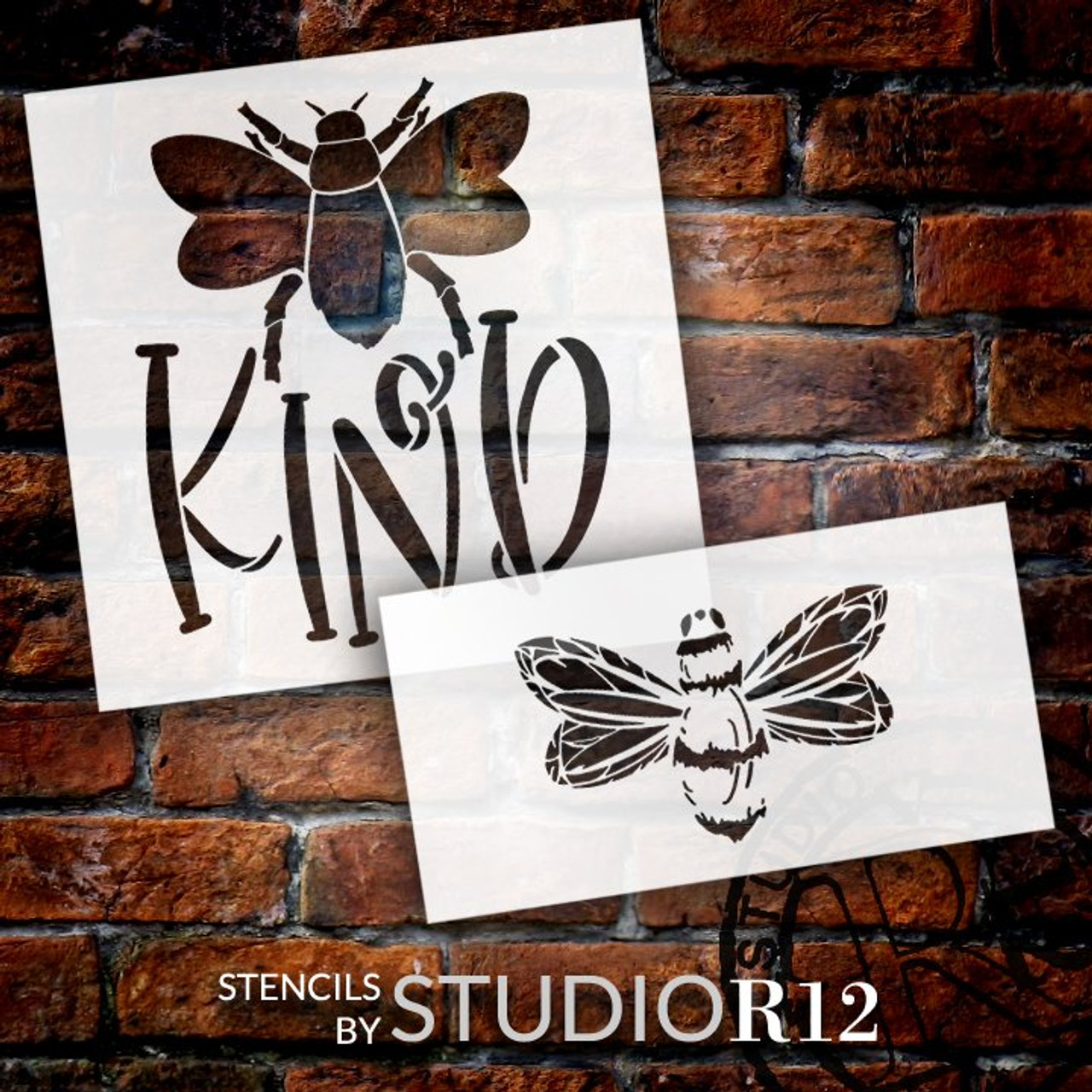 Be Kind 2 Part Stencil with Bee by StudioR12 | DIY Farmhouse Inspirational Home Decor | Craft & Paint Spring Wood Signs | Select Size