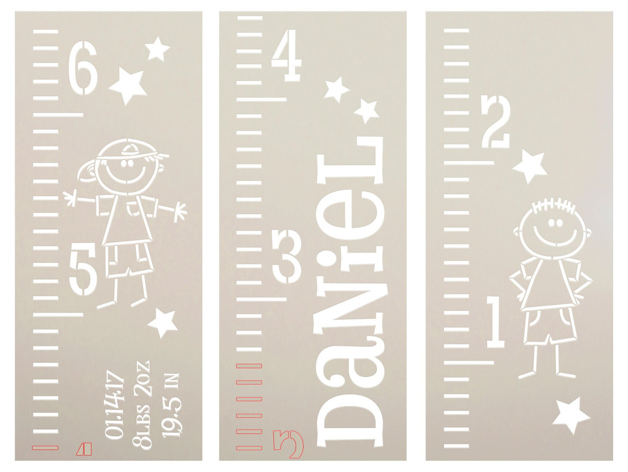 Personalized Boy Growth Chart Ruler 3-Part Stencil by StudioR12 | DIY Bedroom & Nursery Wall Decor | Craft & Paint Tall Wood Signs | Size (6 ft)