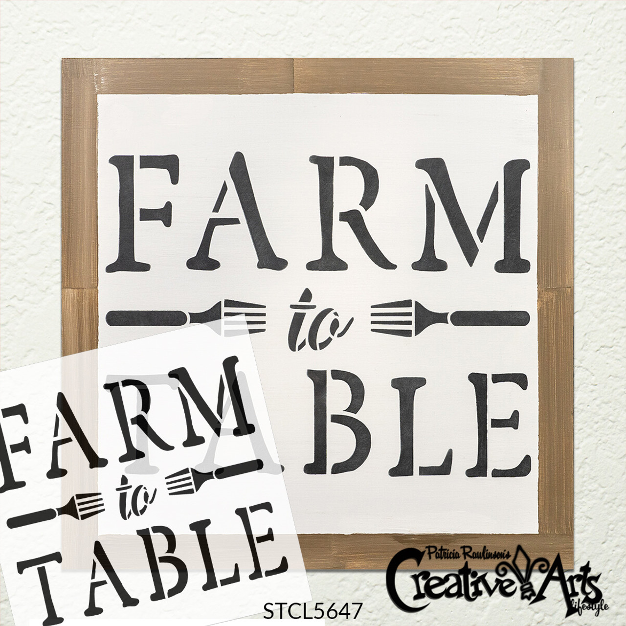 Farm to Table Stencil with Forks by StudioR12 | DIY Farmhouse Kitchen & Home Decor | Craft & Paint Rustic Wood Signs | Select Size