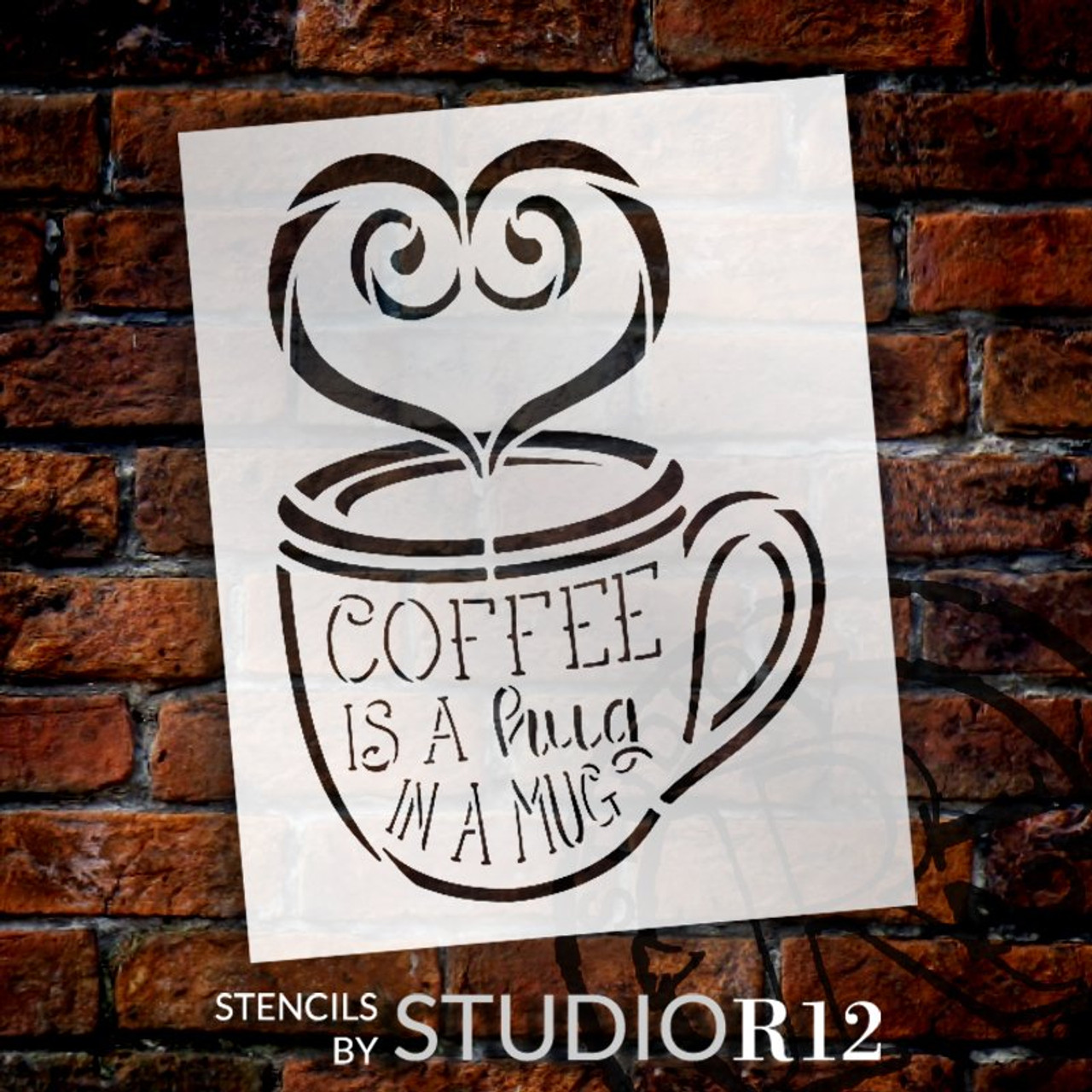 Coffee is A Hug in A Mug Stencil with Heart by StudioR12 | DIY Kitchen Decor | Coffee Lover Word Art | Paint Wood Sign | Select Size