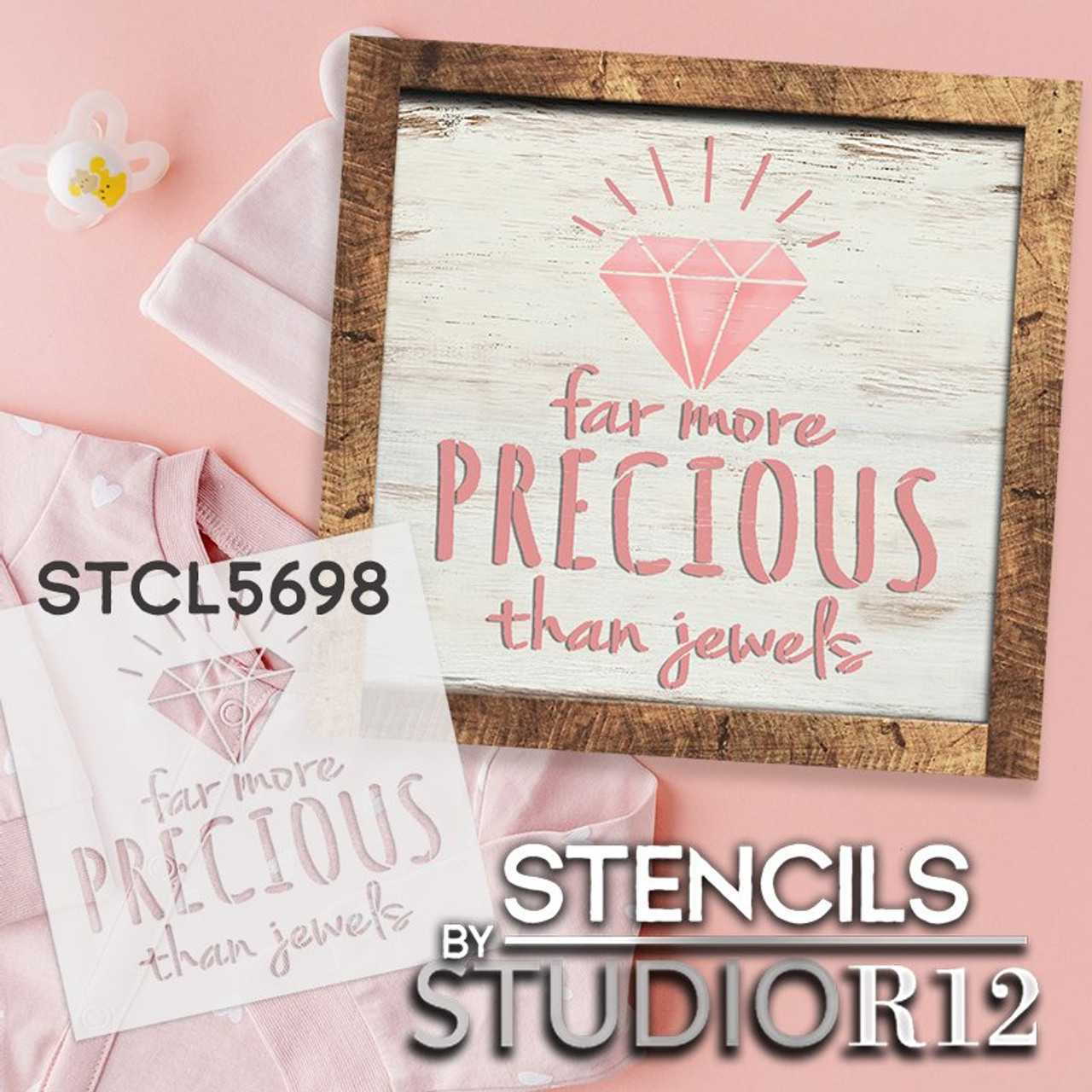 Far More Precious Than Jewels Stencil by StudioR12 | DIY Bible Verse Proverb Home Decor for Girls - Women | Craft & Paint Wood Sign | Select Size