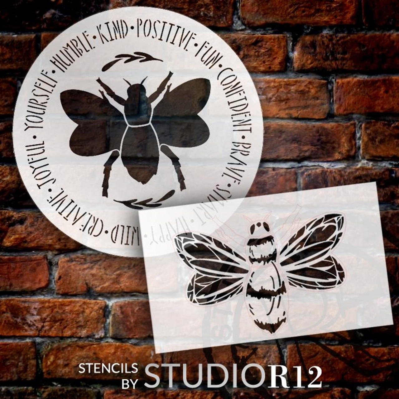 2 Part Bee Stencil with Positive Affirmations by StudioR12 | DIY Inspirational Spring Home Decor | Craft & Paint Signs | Select Size